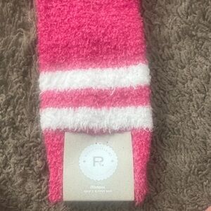Cozy Pink & White Stripe Kids Slipper Socks
